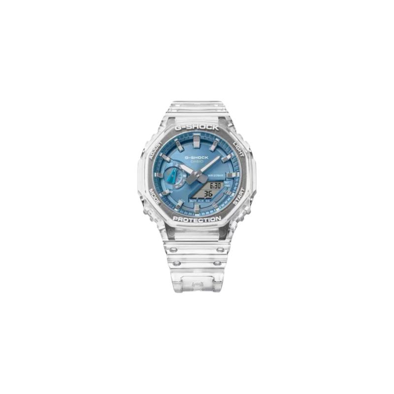 Casio Customized Watch Modified Series Laser Ice Blue Hand-set Star Diamond Engraving Presbyopia Electroplating Bright Silver GA-2100BM
