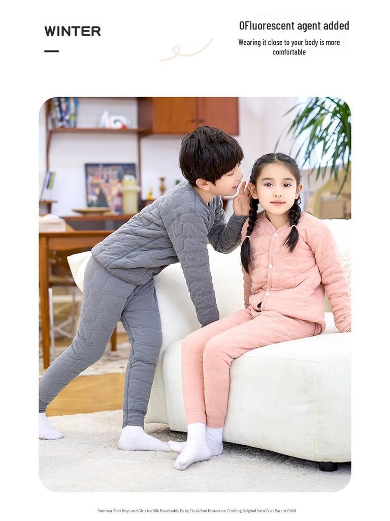 Winter Kids' Fleece-lined Cotton Jacket & Pants Set - Warm School Uniform for Boys & Girls