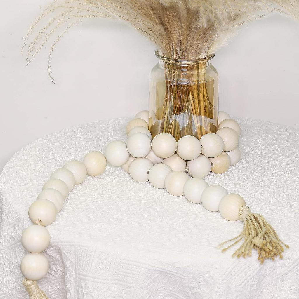 AceList 72in Large Wood Bead Garland Decorative Beads with Tassels, Long Wooden Beads Garland, Coffee Table Decor, Perfect Boho Farmhouse Bookshelf