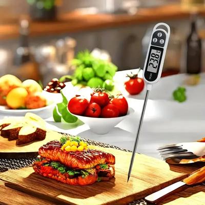 Lebensmittelthermometer Digital Echtzeitmessung Fleisch- und Getränkethermometer mit LCD-Anzeige und Sonde Elektronisches Küchenthermometer