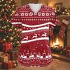 Women's Christmas Print V-Neck Short Sleeve Work Top with Pockets and Side Slits