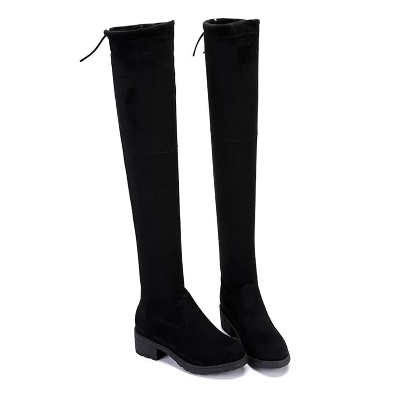 Women's Over Knee Boots Classic Black Skinny Elastic Tall Boots Non Slip Flat Boots Winter Women's Long Boot Botas Largas Mujer