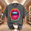 Sexy Colorful Diamonds Lip Print Women T Shirt Short Sleeve O Neck Loose Women Tshirt Ladies Tee Shirt Tops