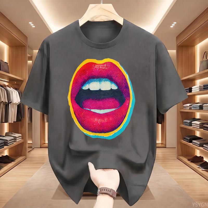 Sexy Colorful Diamonds Lip Print Women T Shirt Short Sleeve O Neck Loose Women Tshirt Ladies Tee Shirt Tops