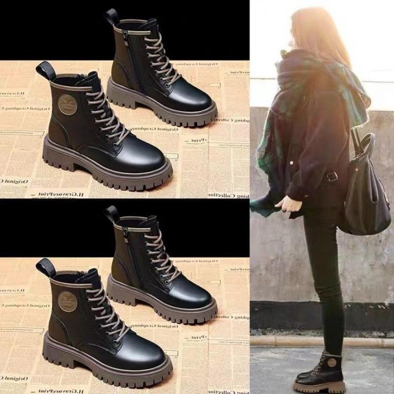 Wear Thin Short Cotton Boots, Autumn and Winter New Martin Boots, Women's Velvet Warm Thickened Locomotive Boots