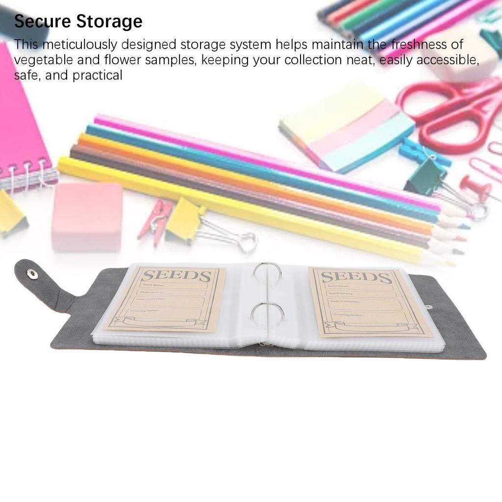 Plant Sample Organizer PU Leather Book and 50 Resealable Kraft Paper Envelopes for Vegetable Flower 
