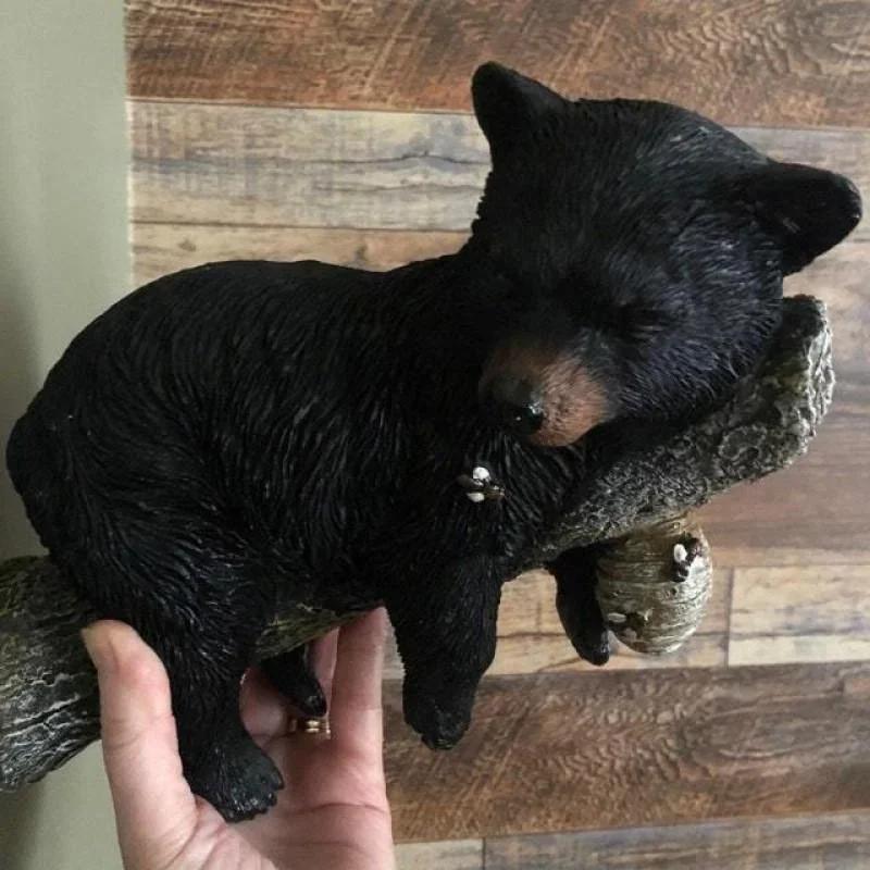 Kleiner Bär Baby Ast Schlafender Bär Statue Niedliche Astdeko Garten Hof Türrahmen Innen- und Außendekorationen Schwarzbär