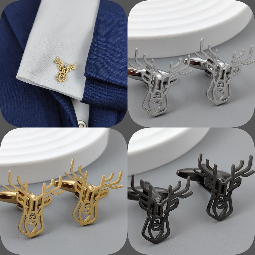 Deer Head Pattern Brooch for Mens Luxury Stainless Steel Hollow Animal Lapel Pin Clothing Accessories Christmas Party Gifts