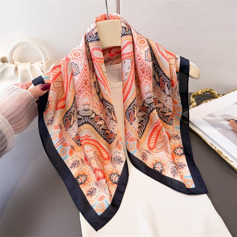 2026 New Imitation Silk Scarves Bandanas Paisley Printed Square Scarf For Women Luxury Hijab Neckerchief Elegant Shawl Wraps