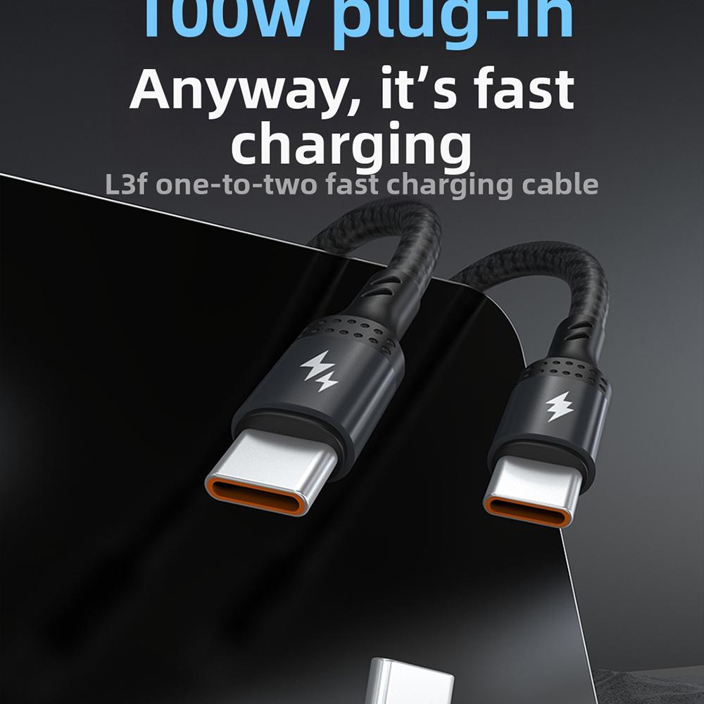 DUDAO L3S Type C to Dual Type C 3A Fast Charging Cable Splitter Braided Charger Cord