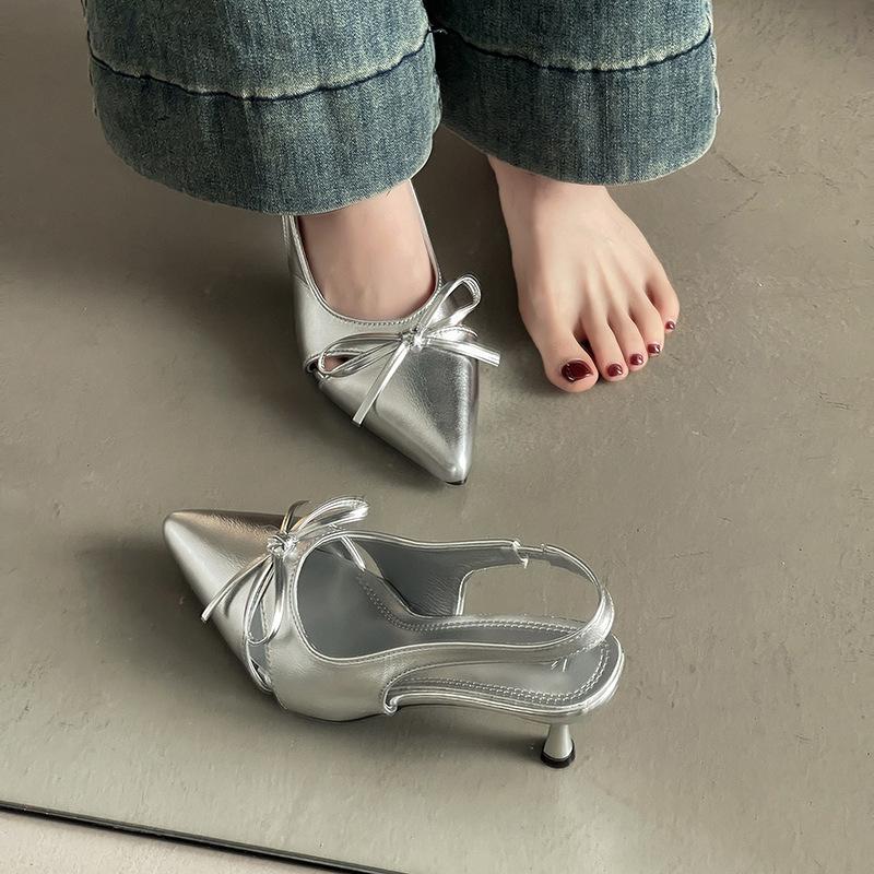 Temperament pointed sandals women's 2025 new spring and summer French outer wear bow sexy commuter fashion sandals