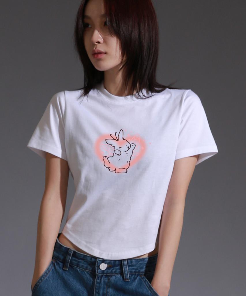 LIKE THE MOST Women'S Angel Rabbit Round Cut Short Sleeve T-Shirt_White