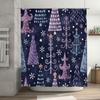 Christmas Tree Shower Curtain Festive Decor for Your Bathroom Dark Blue and Pink Printed Fabric Waterproof Bath Mat Cover Size 7
