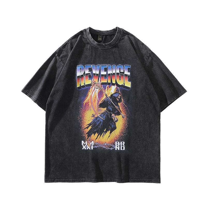 American Vintage Wash Do Old Vintage Spoof Direct Injection Printing Oversize Retro Short Sleeve T-Shirt Men