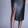 Women PU Leather Midi Skirt Spring Autumn Ladies Package Hip Front or Back Slit Pencil Skirt