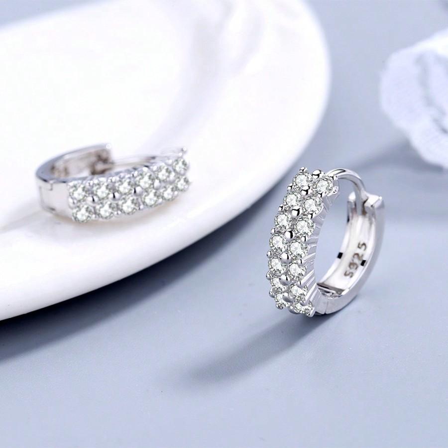 Silver Plating Needle Earrings Fashion High Quality Jewelry Double Row Crystal