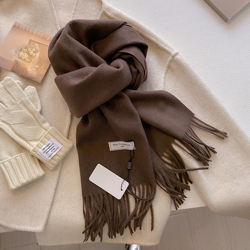 Winter Wool Scarf For Women Long Warm Cashmere Scarves Hijab Solid Lady Shawl Wrap Female Pashmina Bandana Head Scarfs New