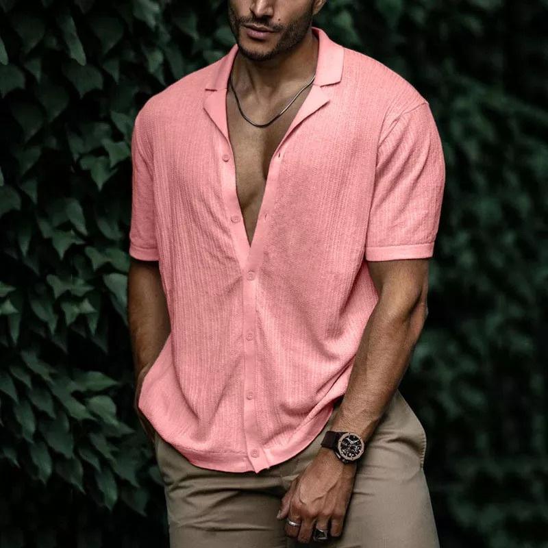 Men's Casual Short Sleeve Shirt Button Down Lightweight Breathable Textured Fabric Relaxed Fit Summer Shirt