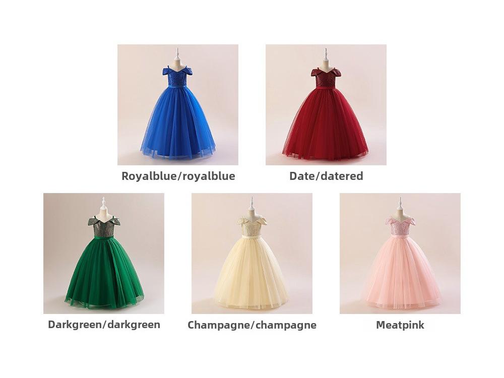 Vestido de Princesa de Lentejuelas de un Hombro para Niñas con Falda Esponjosa