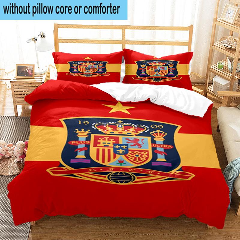3pcs Spanish National Emblem Printed Bedding Set Duvet Cover Closure Includes 1 Duvet Cover & 2 Pillowcases Bedding Sets Home Decor Gifts