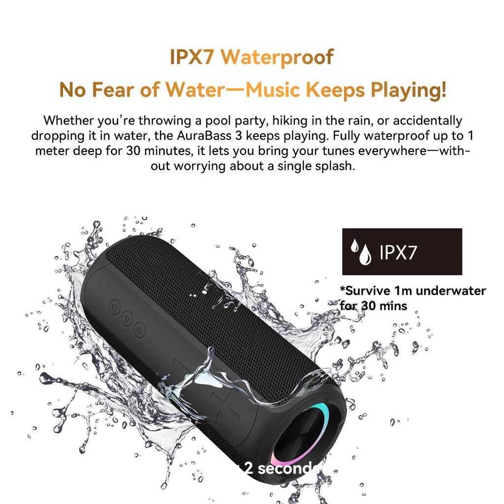 Blackview Aruabass 3 Bluetooth Speaker IPX7 Waterproof Wireless Stereo Bass Portable Bluetooth Speaker BT 5.3 3600  mAh