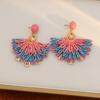 Bohemian fan-shaped fringed earrings, hand-woven rattan earrings, exaggerated beachy style earrings