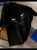 Womens Short Sleeved Black Cat Pattern Printed Round Neck Womens Tshirt Fashionable Commuting Vacation Daily Casual Top