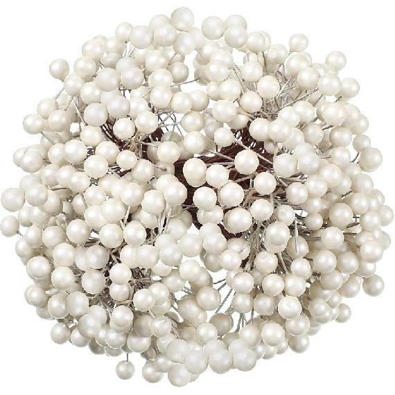 BBTO Artificial Holly Berries on Wire Stems, 250 Stems with 500 Pieces 8 mm Fake Berries for Tree Decorations Wreath Craft Use Wedding Party Favor белый