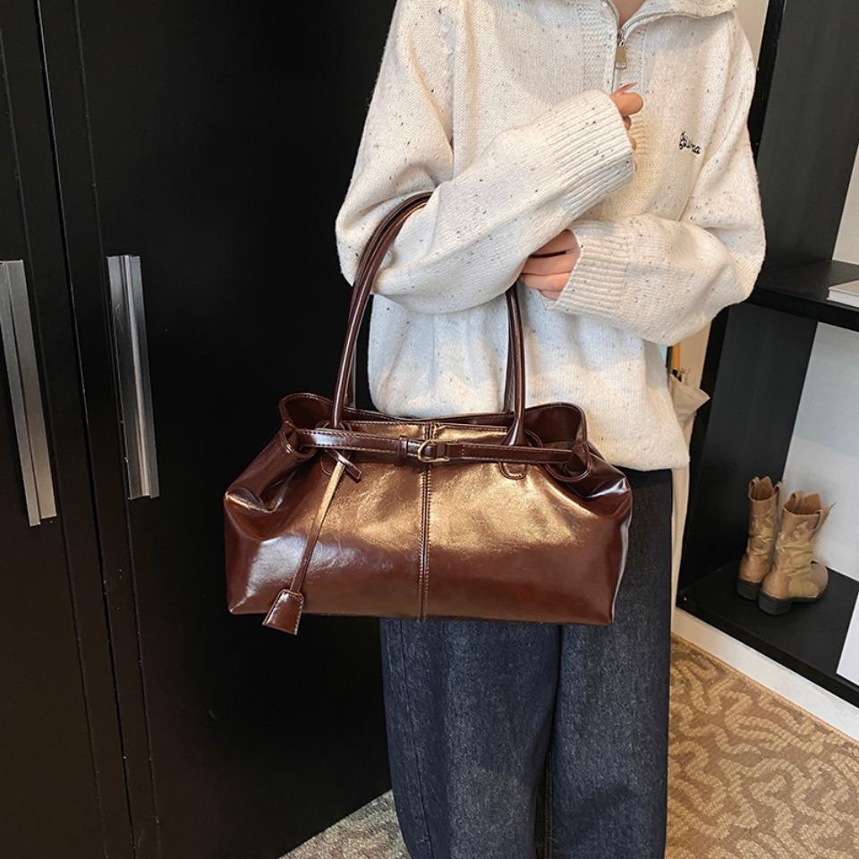 Yogodlns Oil PU Leather Hobo Handbag Slouchy Shoulder Bag Retro Top-Handle Bag Large Work Bags for Women Gilrls Tote Work Shopping Travel