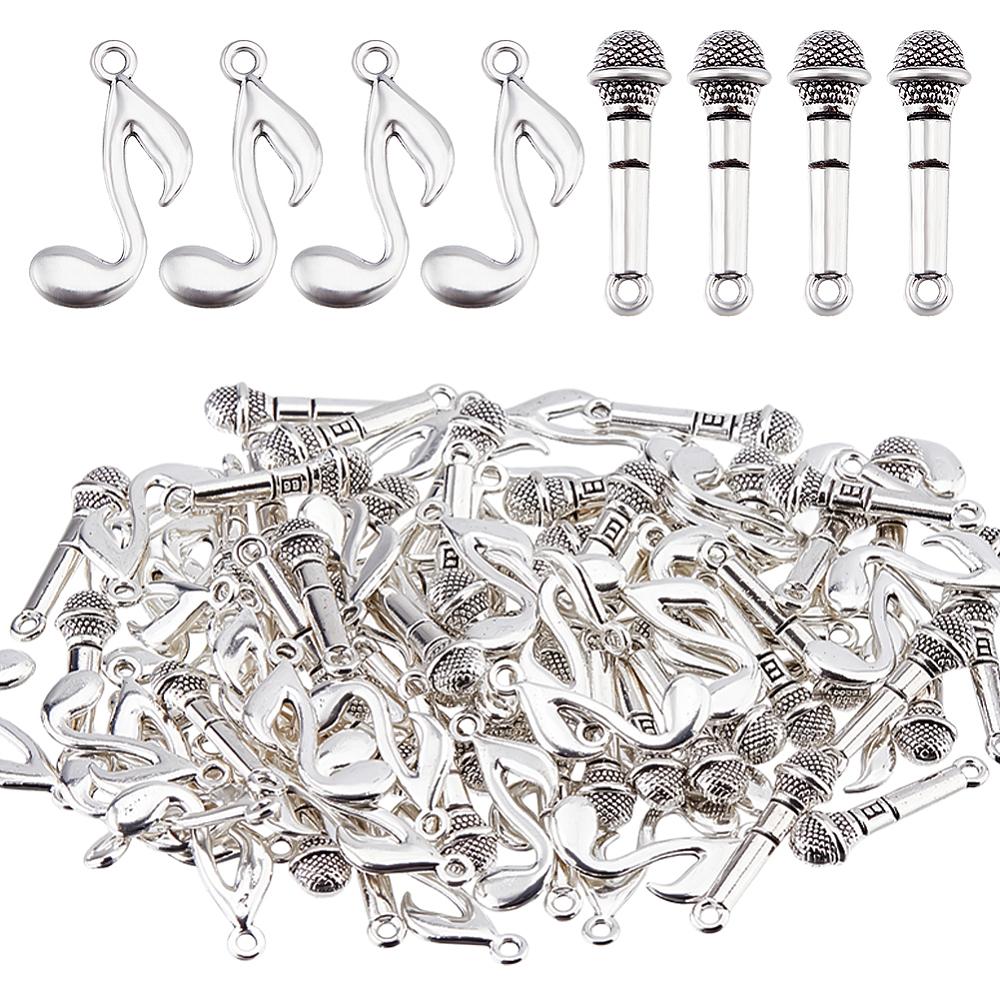 100Pcs 2 Styles Tibetan Style Zinc Alloy Pendants Antique Silver 23~24x7~13x2~5mm Hole: 1.6~1.8mm 50pcs/style