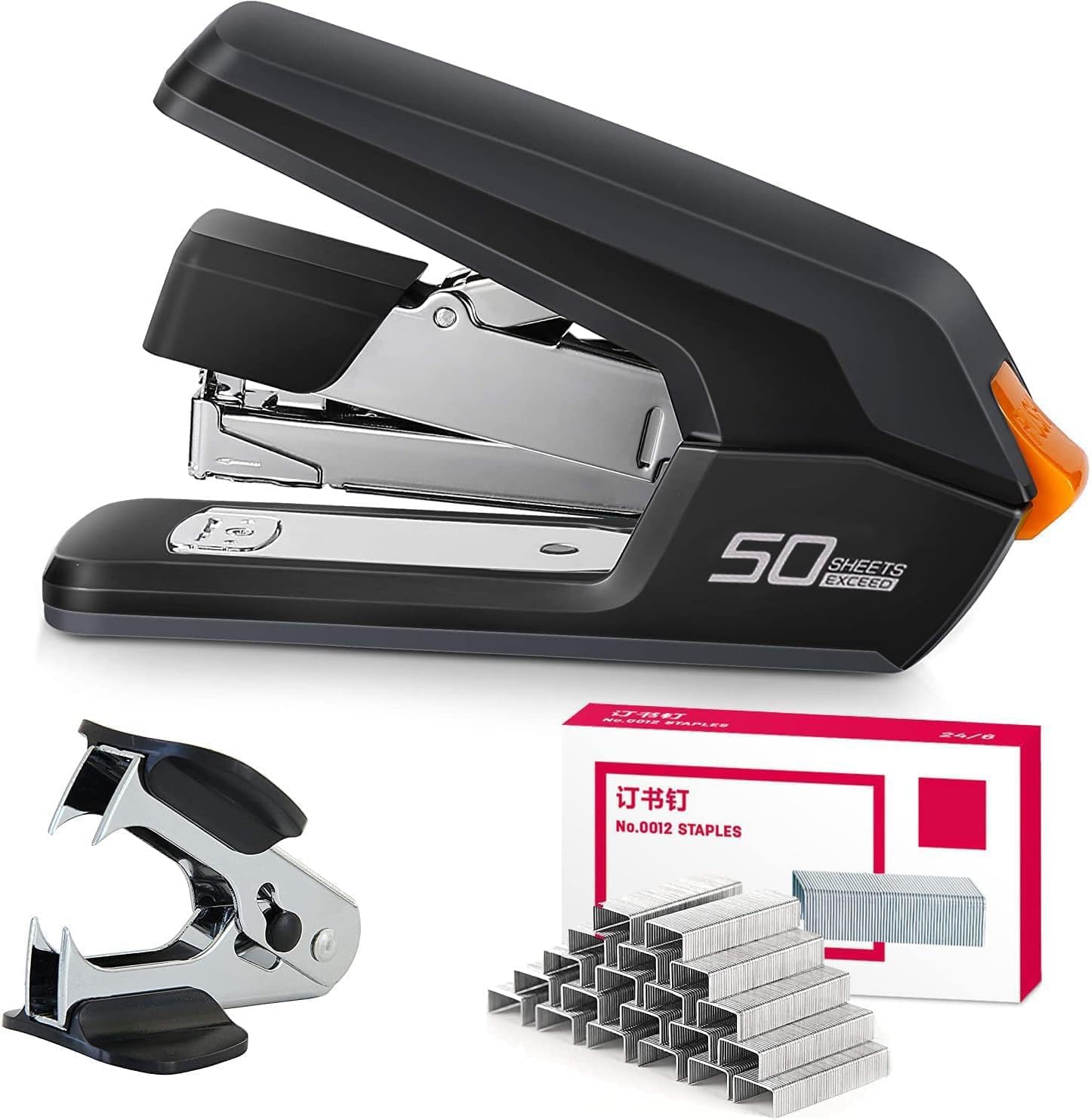 

80% Effort-Saving Stapler, 3-Year Manufacturer s Warranty, 50-Sheet Capacity, Light-Effective Lever, Non-Slip TPR Top, Includes 1500 Staples and Stapl