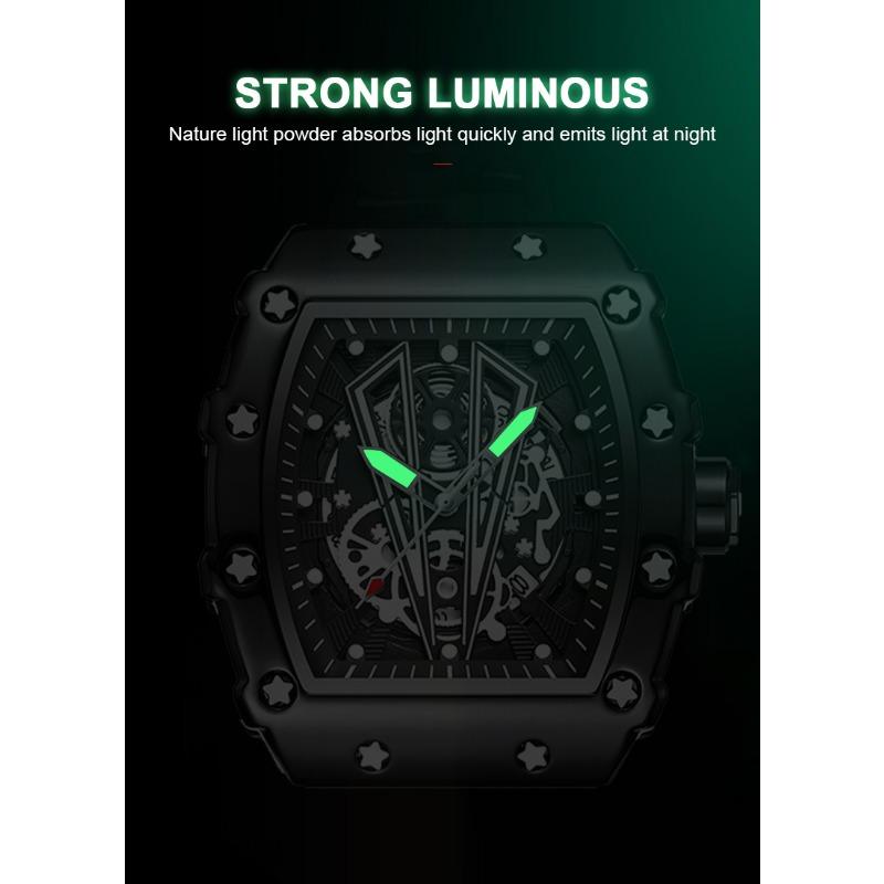 POEDAGAR Moderne Hohlzifferblatt Uhr Sport Top Marke Tonneau Wasserdicht Leuchtend Kalender Silikonarmband Herren Uhren Reloj Hombre