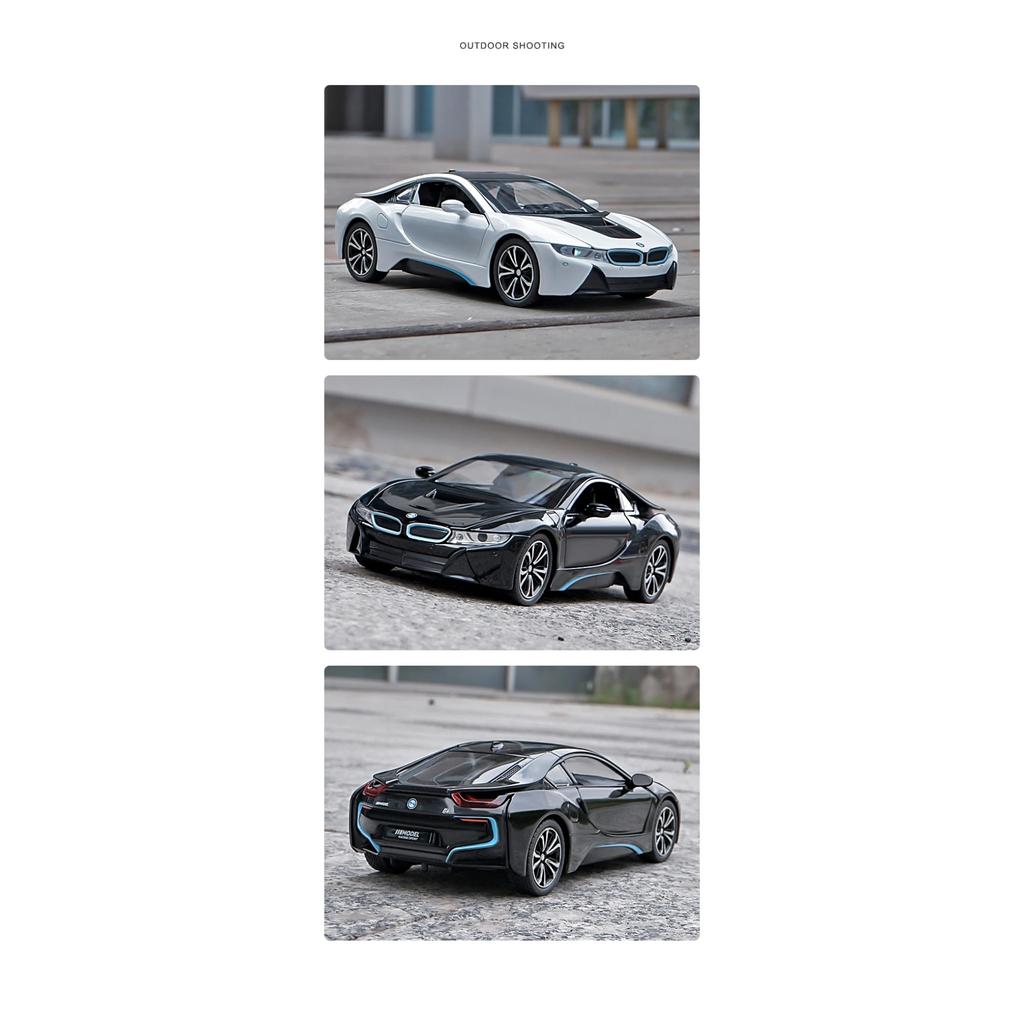 1/24 BMW I8 Supercar Legierungsauto Die-Cast & Spielzeugfahrzeuge Automodell Sound und Licht Pull-Back Auto Spielzeug für Kinder Geschenke