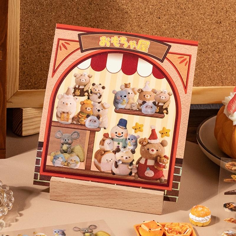 Cartoon 3D House Scene Sticker Miniature Simulated Store Scene Sticker for Scrapbooking Journal Notebook Photo Album