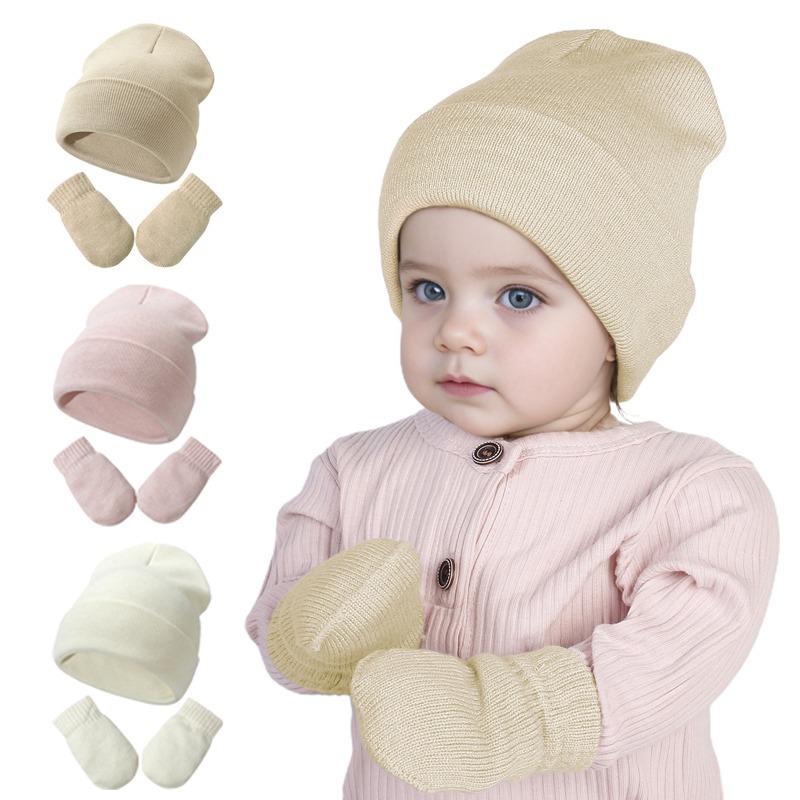 Autumn Winter Boys Girls Knitted Hat Glove Set Fashion Joker Solid Color Thick Soft Warm Wool Hooded Party Photography Props