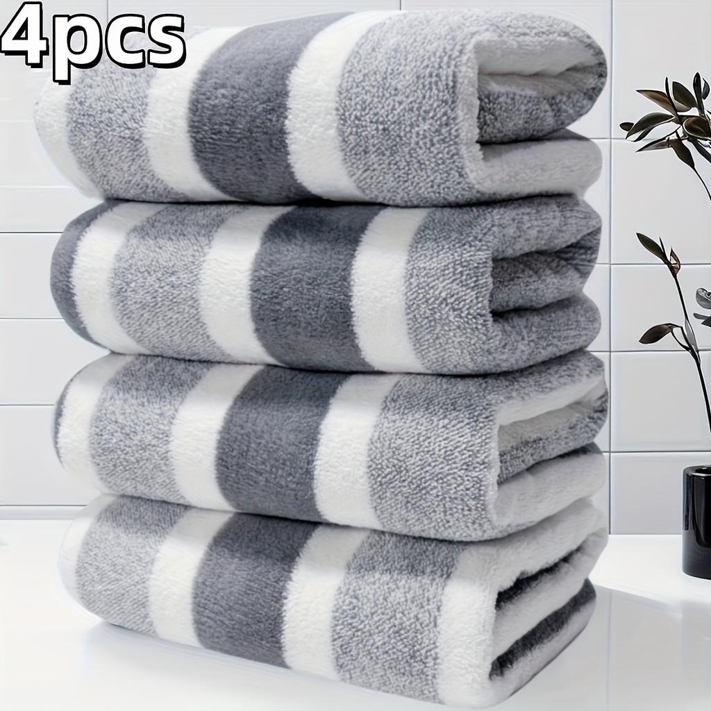 4pcs Set of Large Bath Towels, Oversized Thick Coral Fleece Towels, Ultra-Fine Fiber, Available in Various Colors, Absorbent, Quick-Drying