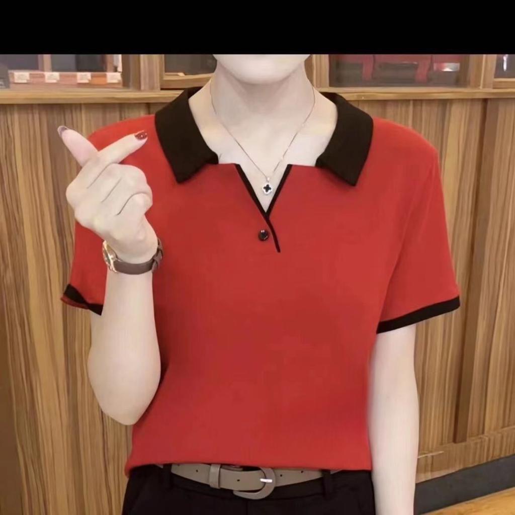 Tricou cu mânecă scurtă cu temperament de mamă de vârstă mijlocie pentru vară pentru femei, nou, mărime mare, larg și la modă, versatil, top de culoare uni
