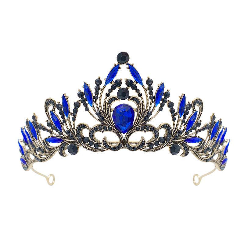 Europäische und amerikanische Brautkrone Strass Kopfschmuck Barock Schwarz Retro Schlicht und Elegant Schönheitswettbewerb Krone Hochzeitsaccessoires
