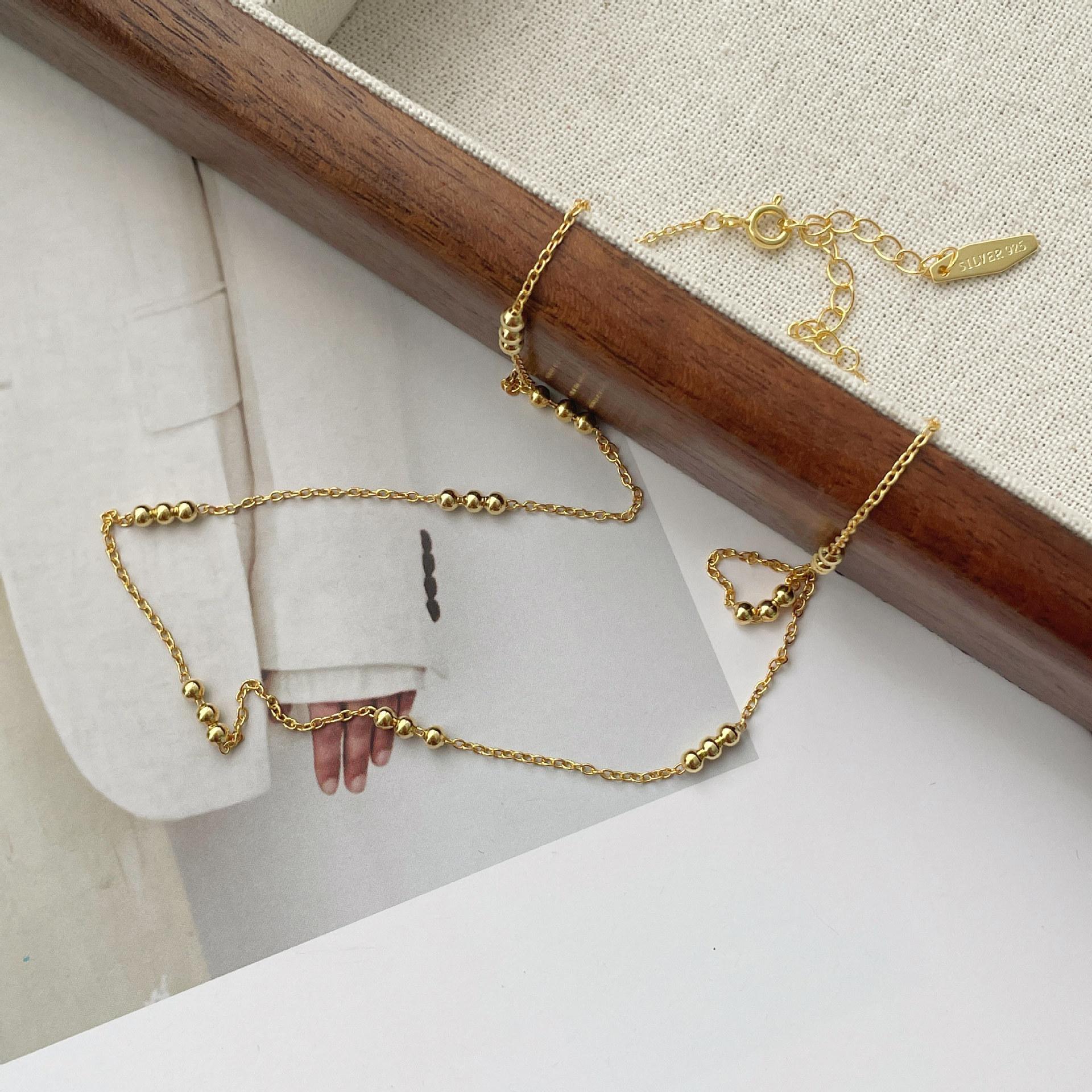 Korean version 925 sterling silver necklace ins wind round bead collarbone chain 925 silver