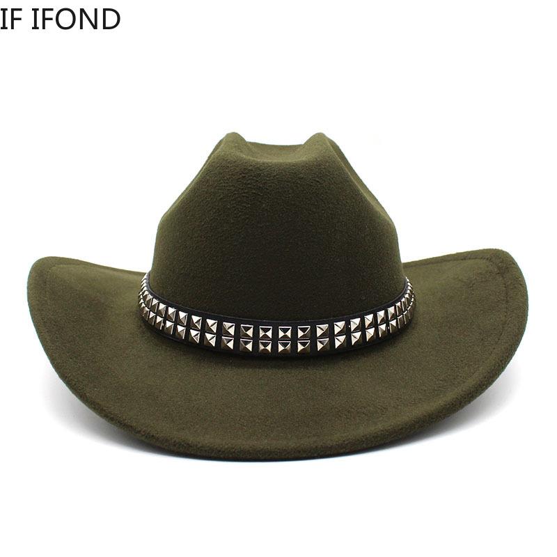 New Artificial Wool Women's Men's Western Cowboy Hat Vintage Gentleman Felt Fedoras Hats Cowgirl Church Jazz Cap Sombrero Hombre