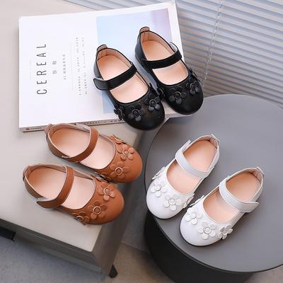 Children's Square-Toe Leather Shoes Girls Fashion Little Flower Flats Toddler Solid Color Princess Shoes Soft Sole Dance Footwear