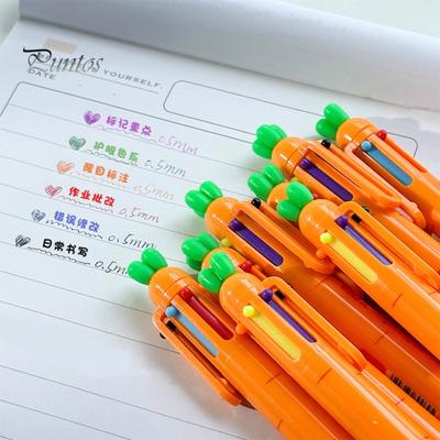 Signing Pen Creative Carrot Shape Ballpoint Pen 6 Color Retractable Pen Smooth Writing Stationery Pen for School