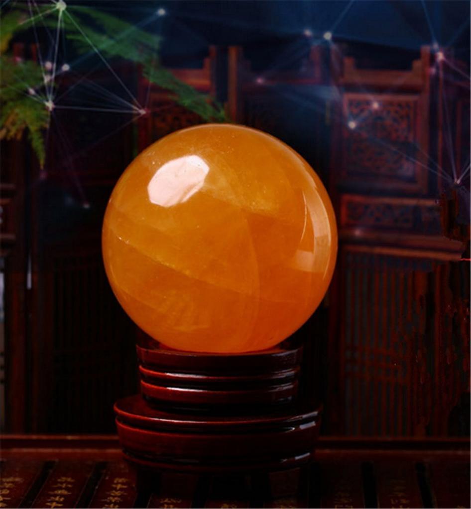 YISHUI Natural Yellow Quartz Citrine Natural Quartz Purification Gravel Crystal Ball Ornament Yellow with Wooden Stand (7cm)