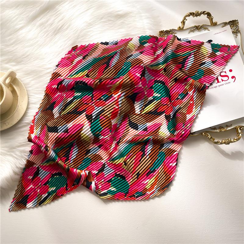 Color block print elegant crinkled square scarf - women s new season stylish silk scarf About 100cm