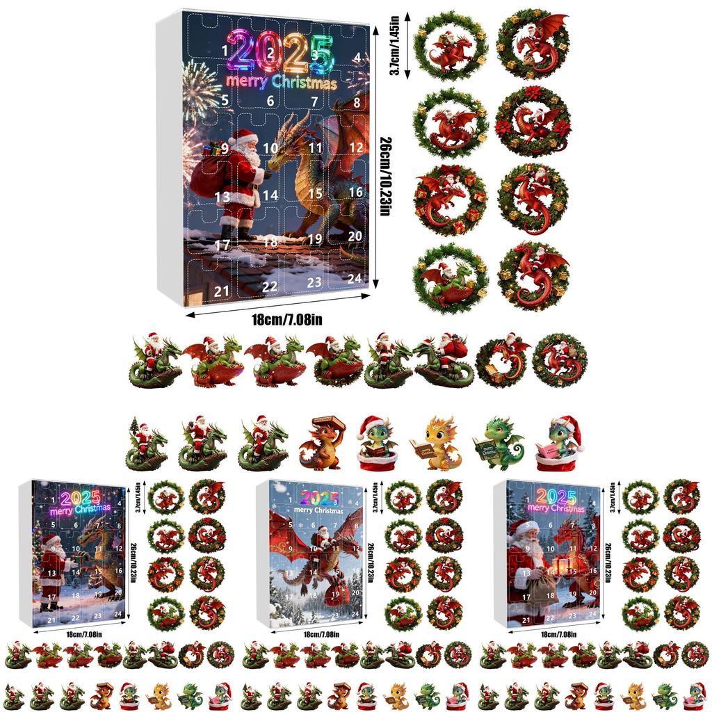 Christmas Santa Claus Dragon Calendar With Acrylic Pieces For Festive Tree Decorations