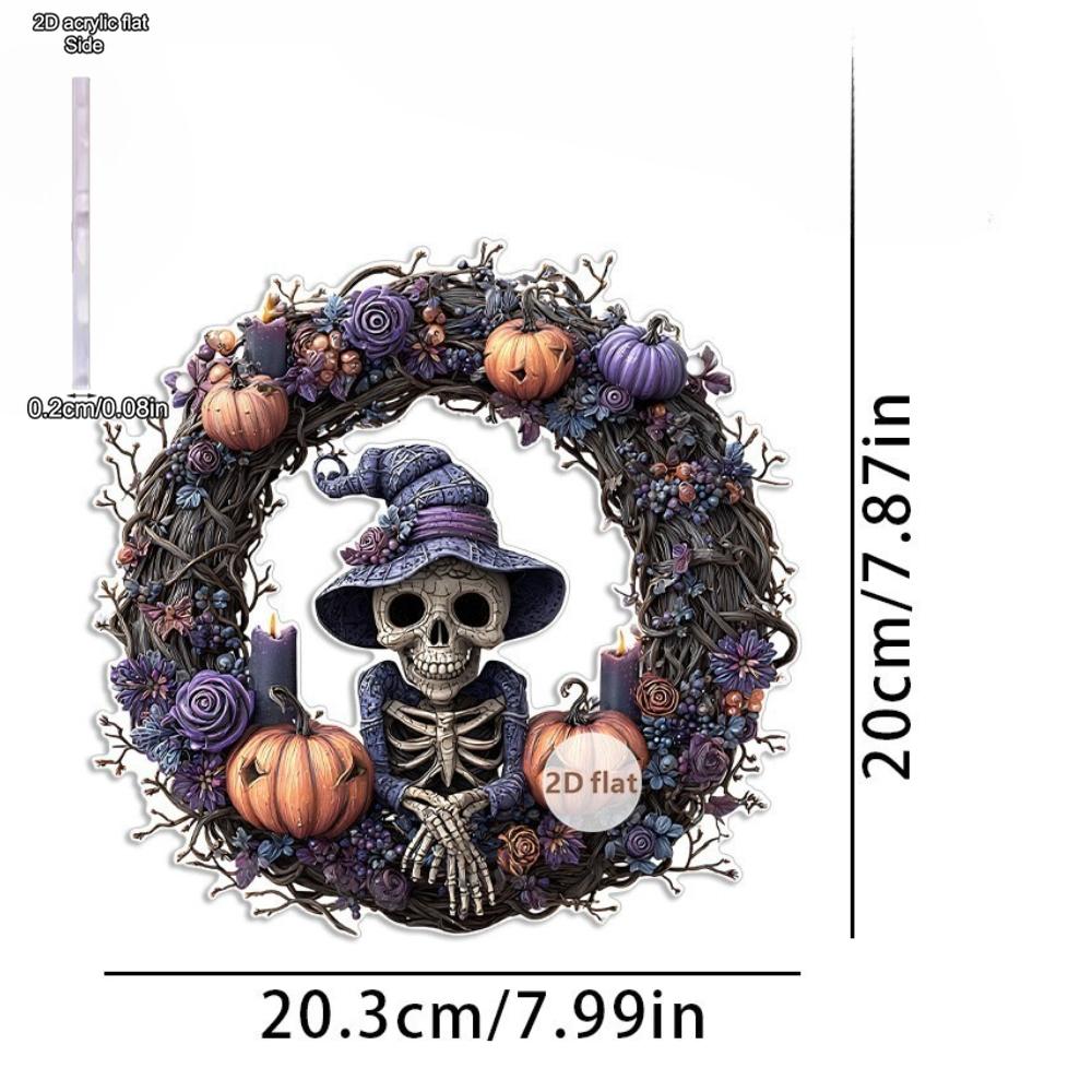 2D flat acrylic pumpkin skull wreath decoration, indoor and outdoor decoration - no battery/electricity required, free day decoration, shop d
