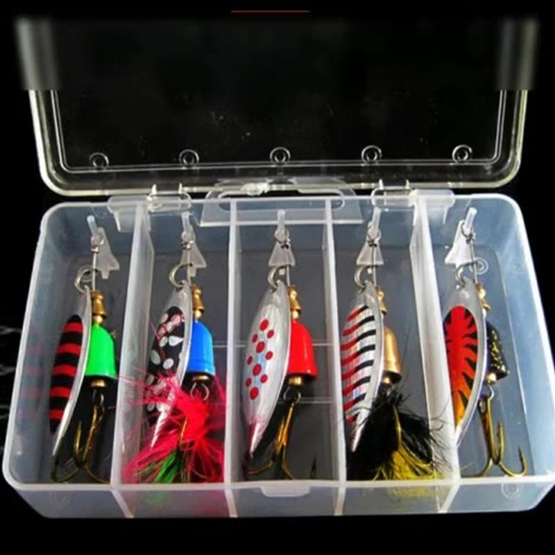 5Pcs Steel Treble Hook Spinner Baits Sequins Lures Set Spoon Fishing Spinner Swimbaits Set for Saltwater and Saltwater