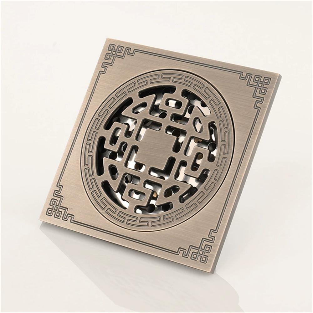 Antique Floor Drains 10x10cm Brass Shower Floor Drain Bathroom Deodorant Euro Square Floor Drain Strainer Cover Grate Waste