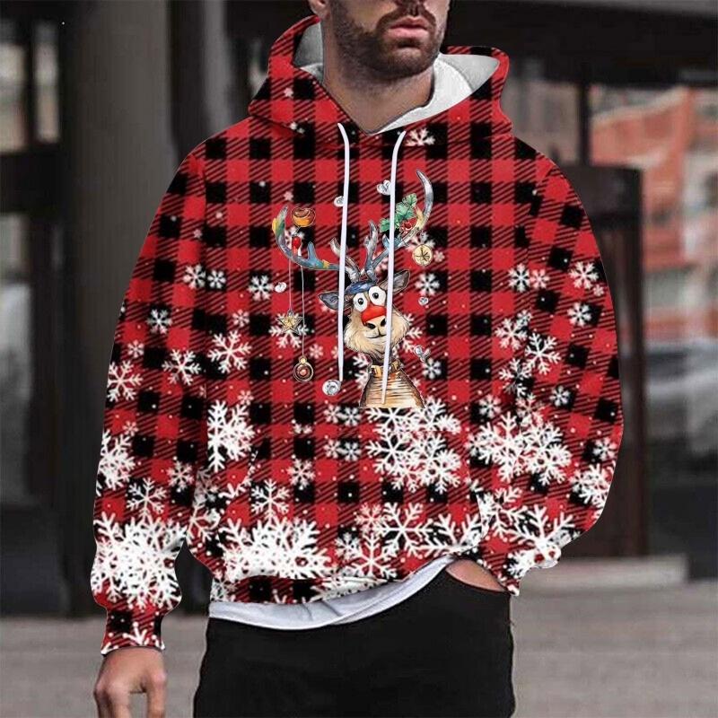 

Різдвяний худі з оленями та сніговим візерунком для чоловіків і жінок, у смужку, з 3D-принтом, повсякденний худі-топ, вільний, з довгими рукавами 6XL