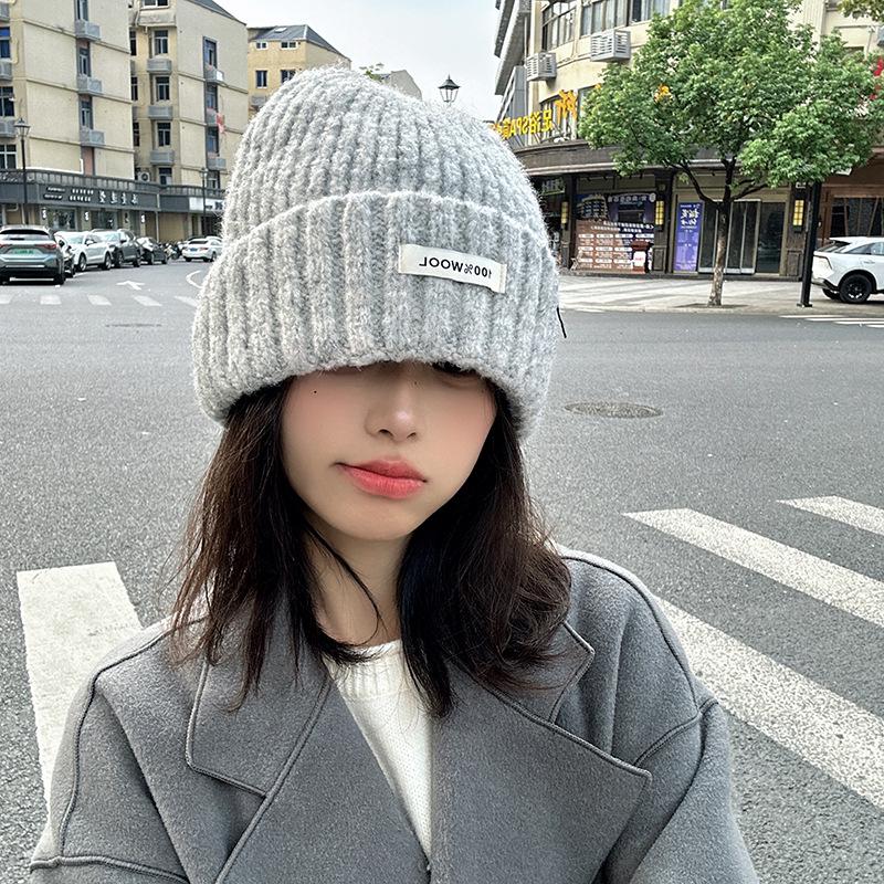 Luochi Knitting Plain Wool Knit Hat - Thick, Warm, Versatile Couple's Hat for Autumn & Winter Korean Style